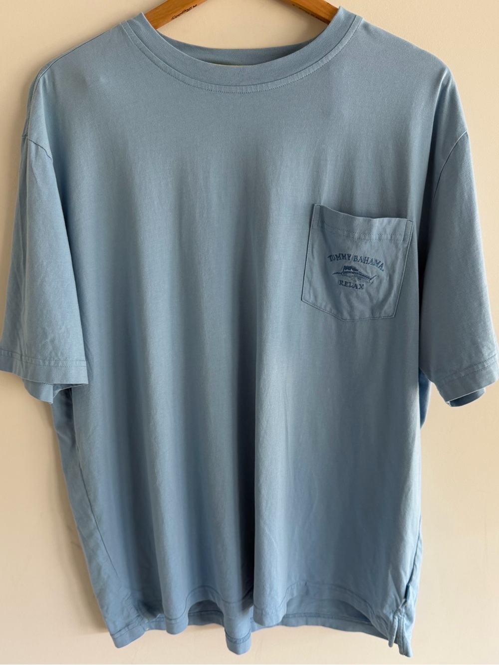Tommy Bahama Relax Mens XL Blue Pocket T Shirt Marlin Embroidered Pima Cotton